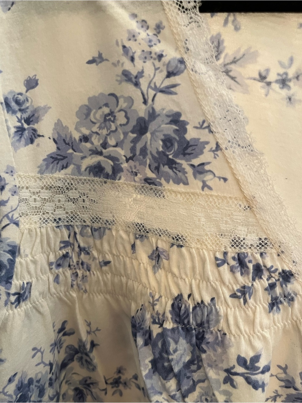 Women's Blue Floral Nightgown - Classic Comfort cotton short sleeve - Picture 5 of 11